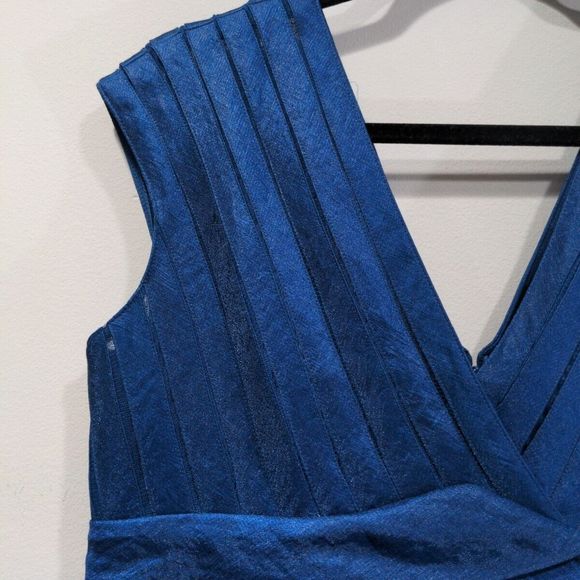 Adrianna Papell Shimmer Layered Tiered Sheath Cocktail Dress Size 14 Blue - Picture 4 of 12